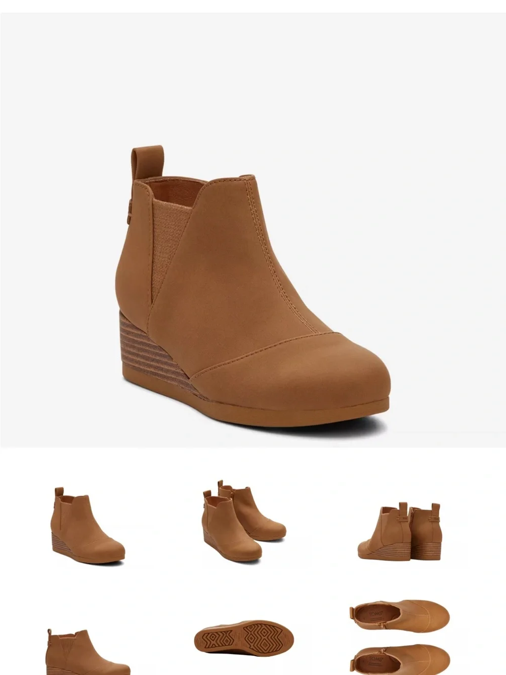 TOMS Kelsey Chestnut 2” Wedge Ankle Boots Chelsea Style Girls Size 5M Side Zip